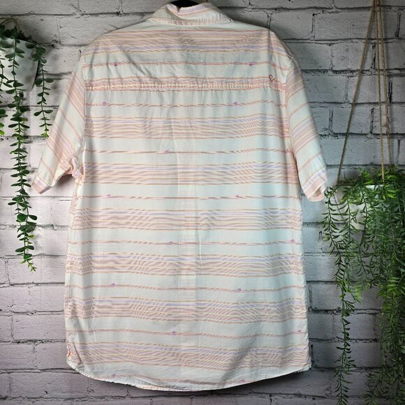 REEL LIFE SHORT SLEEVE MENS BUTTON DOWN SHIRT WHITE WITH ORANGE STRIPES SIZE XL - Picture 2 of 7